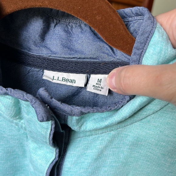 L.L. bean Women’s Size Medium Mint Green Quarter Button Pullover with Chambray - Picture 3 of 4